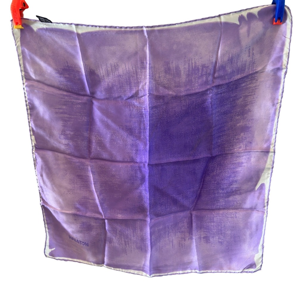 Halston Scarf Purple White Silk Abstract Watercolor Made in France 17.5" Square